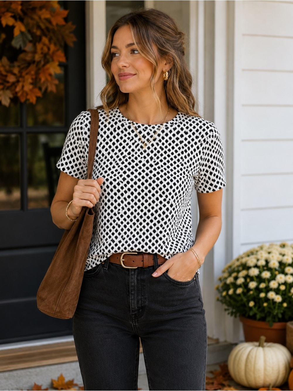 Lord & Taylor Polka Dot Short Sleeve Crewneck Top - XS